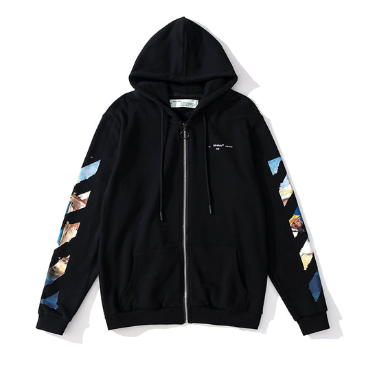 Off-White Diag Print Zip Up Hoodie